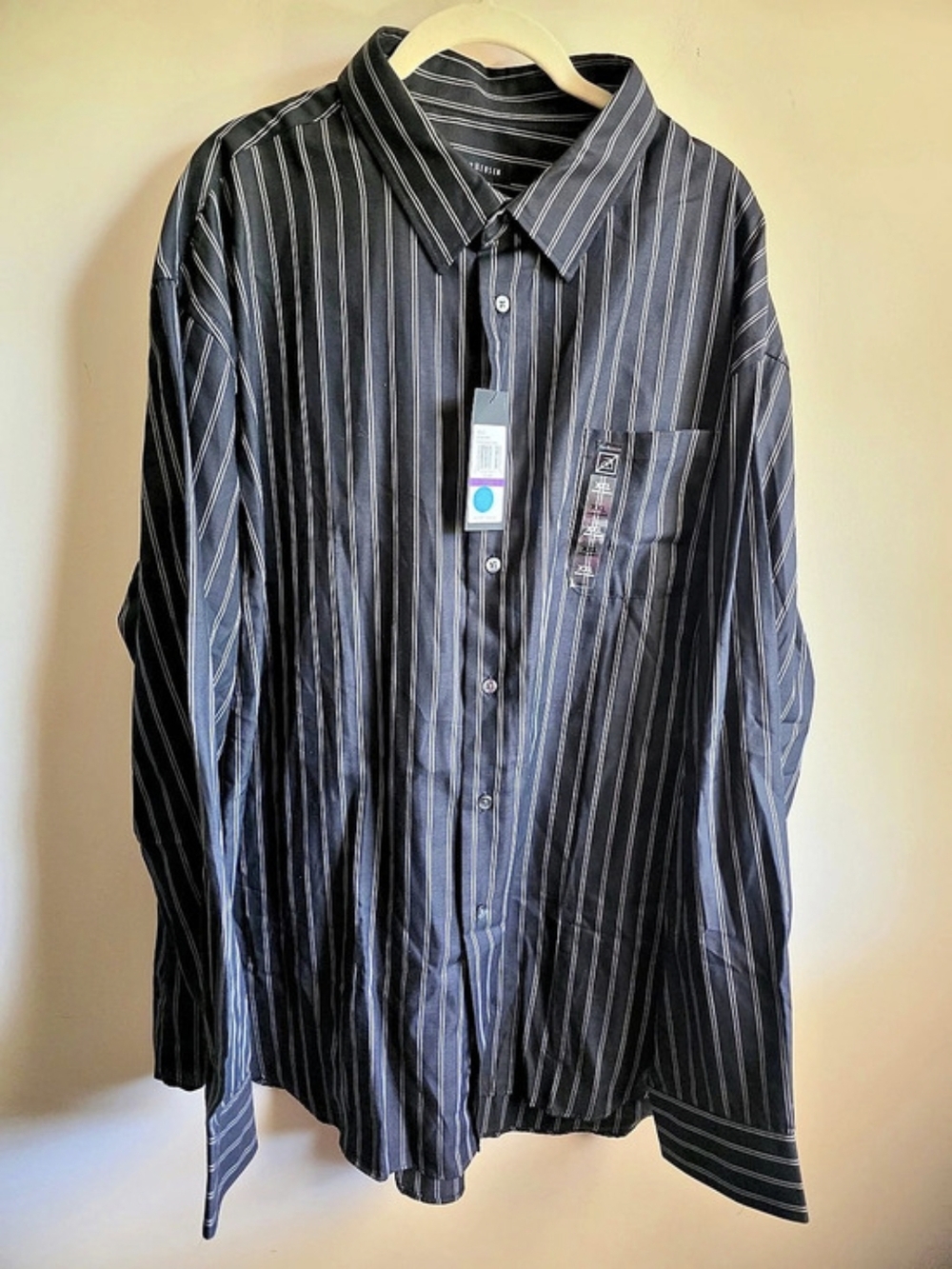Van Heusen Premium No Iron Striped Button Down in Black & White XXL NWT